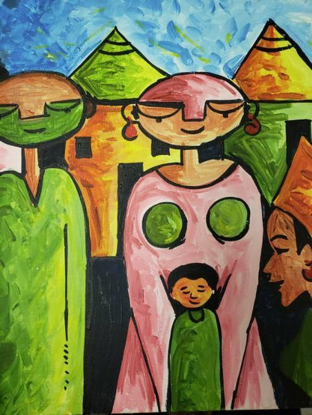 African Art, Painting, Happy Family I. - Afro Crafters