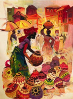 African Art, Painting, Market Seller III. - Afro Crafters