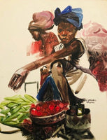 African Art, Painting, Market Seller V.