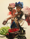 African Art, Painting, Market Seller V.