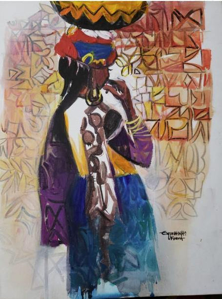 African Art, Painting, Milk Maid IX. - Afro Crafters